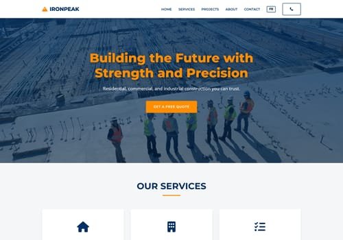 Construction company website with the headline “Building the Future with Strength and Precision”