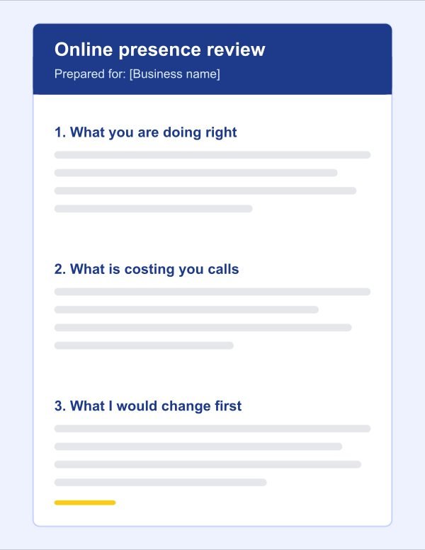 Layout of the free review PDF: what you are doing right, what is costing you calls, what I would change first